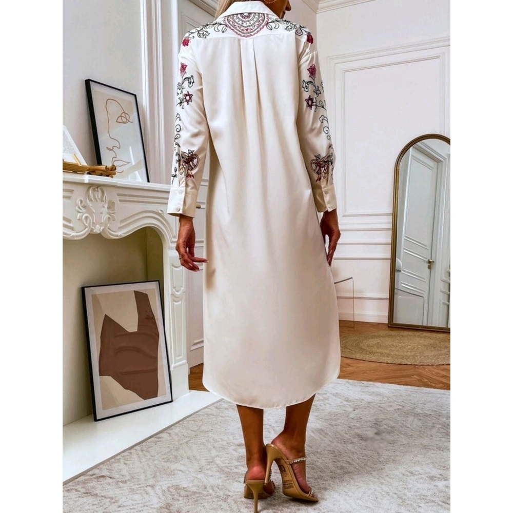 Boho Button Front Floral Print Split Hem Shirt Dr… - image 5